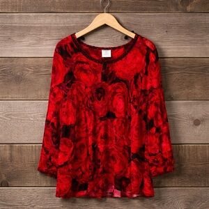 Catherines Petite 3X 26/28Embroidered Cold ShoulderFloralPrint Polyester Blouse